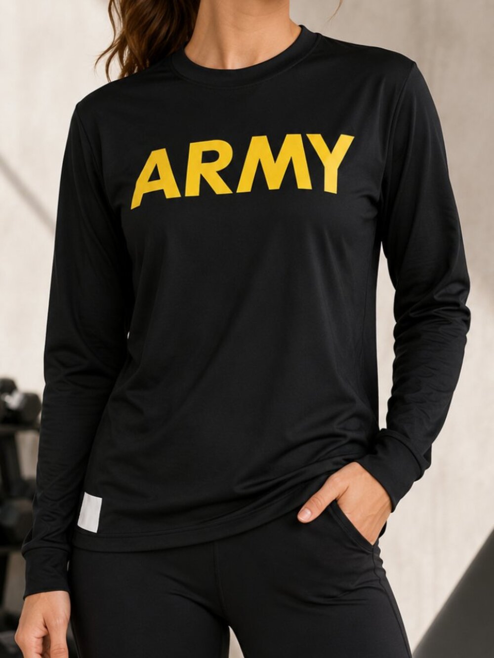 U.S. Army APFU Long Sleeve PT Shirt Black Gold Crewneck Unisex Small